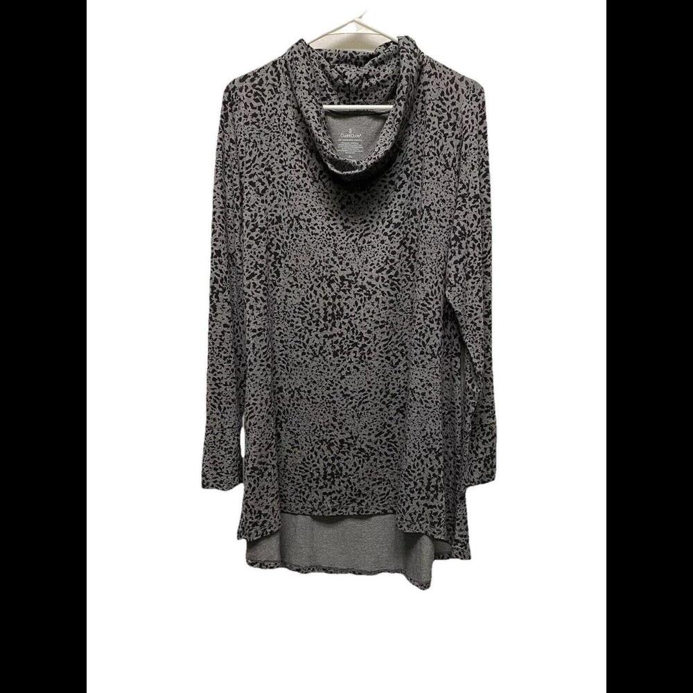 Cuddl Duds Womens Long Sleeve Animal Print Gray Thumb Hole Tunic Top Sz XL